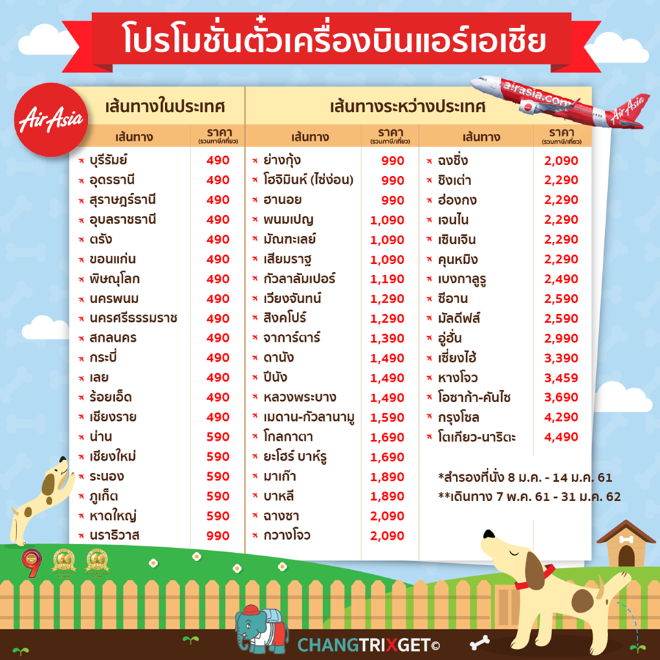 รวมโปรโมชั่นตั๋วจากแอร์เอเชีย รวมทุกเส้นทางจากดอนเมือง -