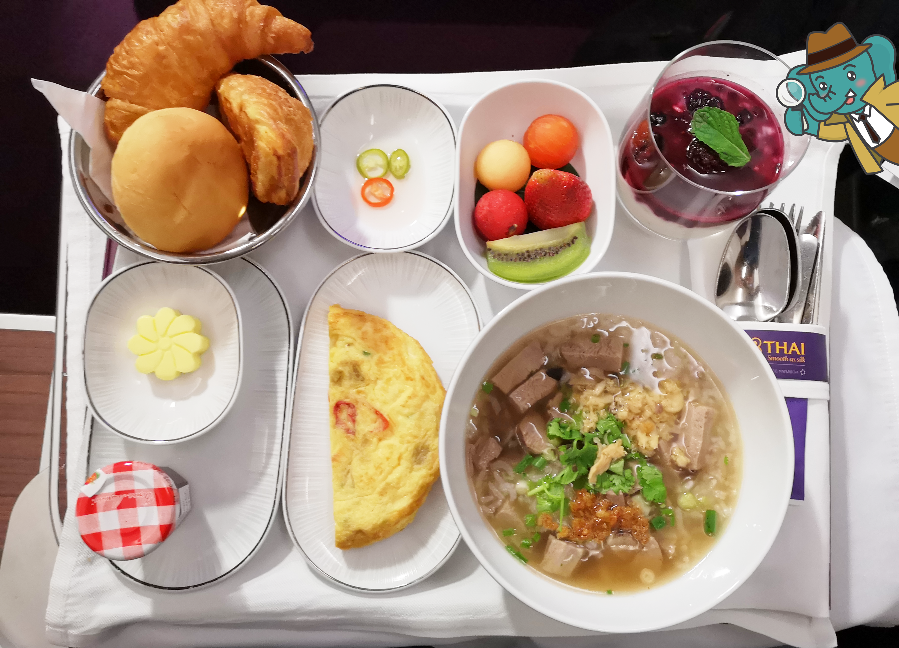 Business Class Thai Airways Food ข้าวต้มเป็ด