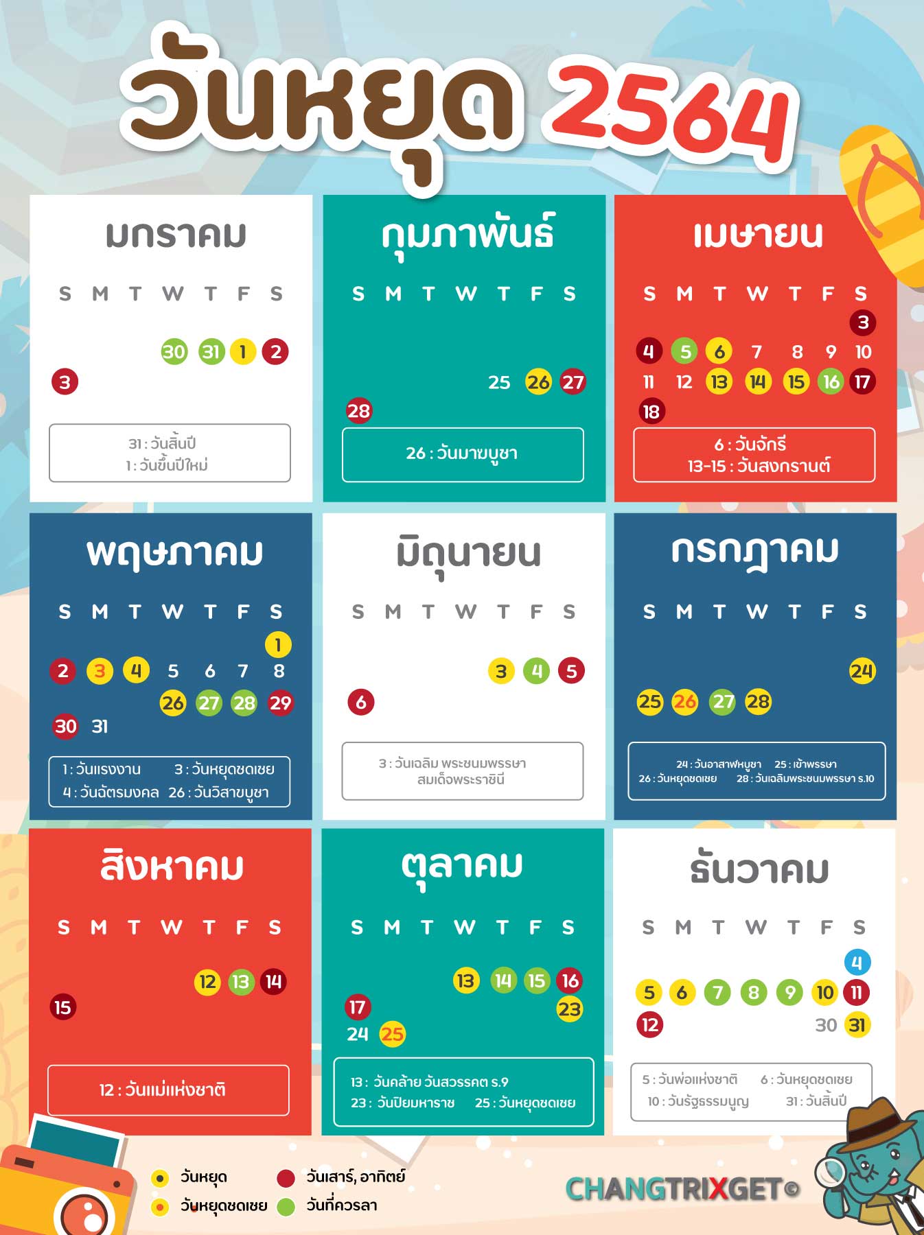 วันหยุดยาว 64 วันหยุด 2564 วันหยุดราชการ 64 วันหยุดธนาคาร 64